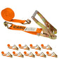 2" x 12' Ratchet Strap with Wire / Double J Hooks | Orange | 10-Pack