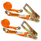 2" x 12' Ratchet Strap with Wire / Double J Hooks | Orange | 2-Pack