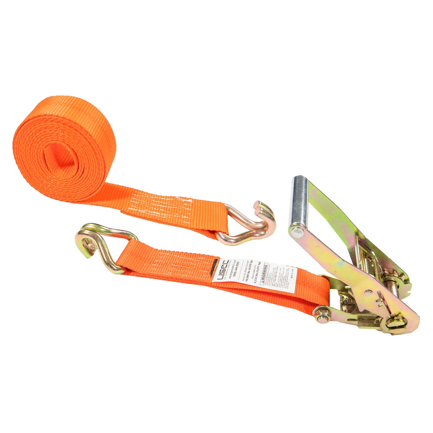 2" x 50' Ratchet Strap with Wire / Double J Hooks | Orange