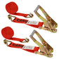 2" x 12' Ratchet Strap with Wire / Double J Hooks | Red | 2-Pack