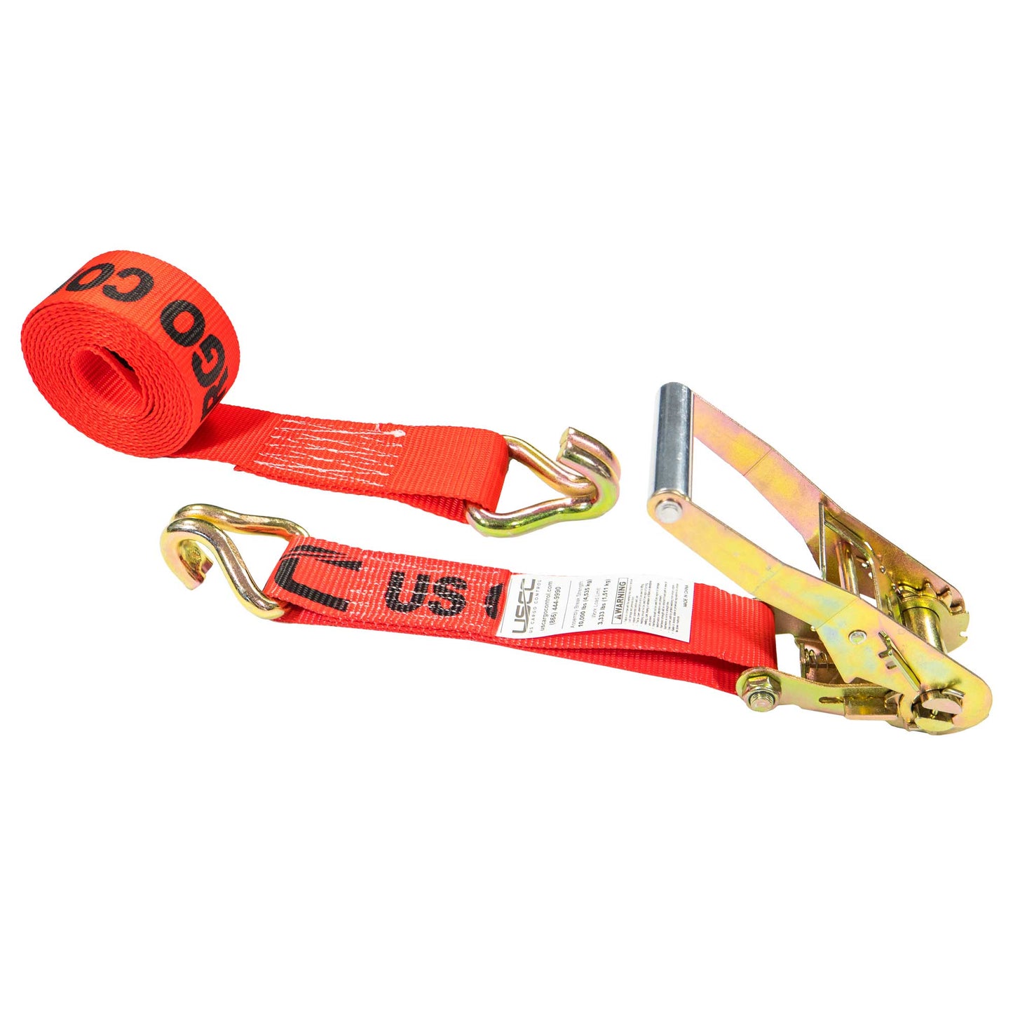 2" x 50' Ratchet Strap with Wire / Double J Hooks | Red