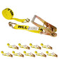 2" x 27' Ratchet Strap with Wire / Double J-Hooks | Yellow | 10-Pack
