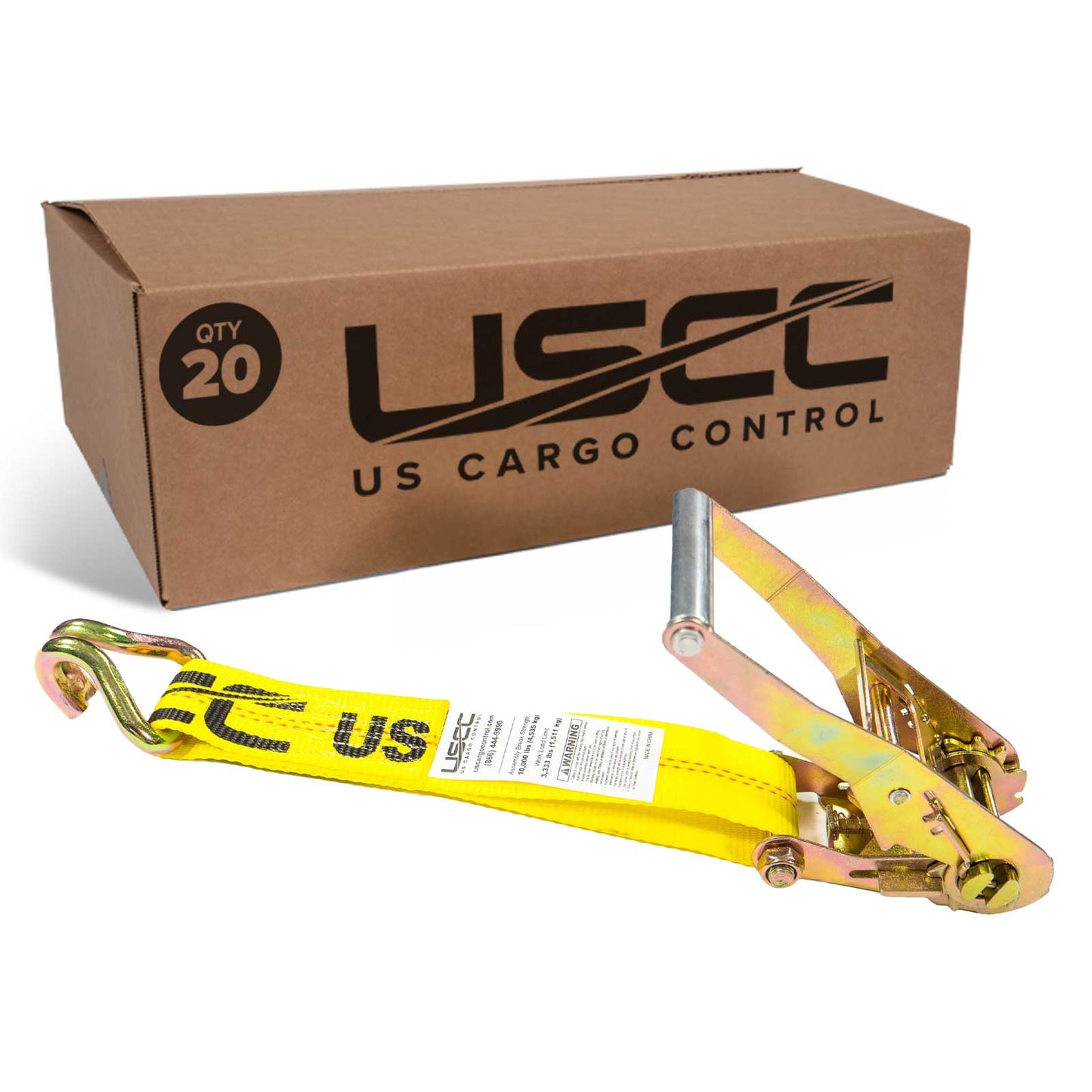 2" x 11" Replacement Ratchet Strap Fixed End - Ratchet / Wire Hook | Yellow | 20-Pack