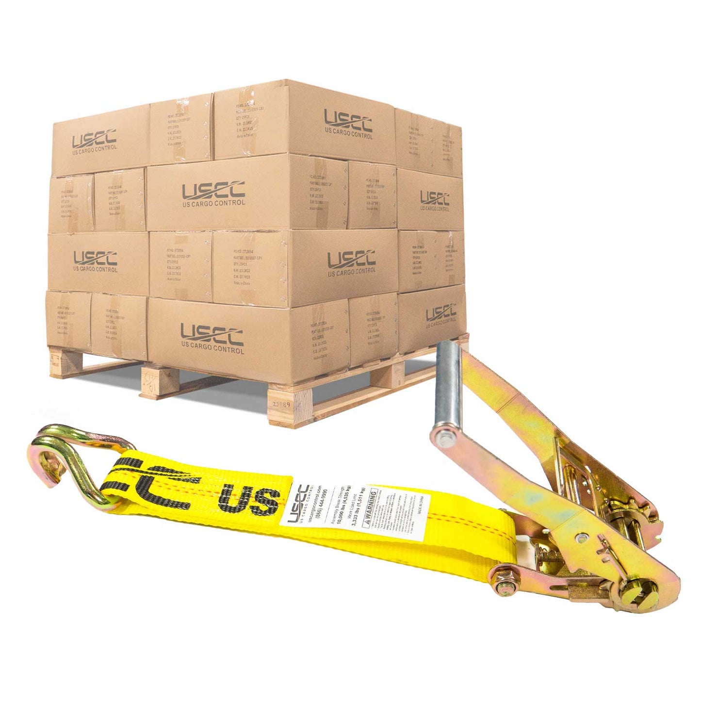 2" x 11" Replacement Ratchet Strap Fixed End - Ratchet / Wire Hook | Yellow | 720-Pack (Pallet)