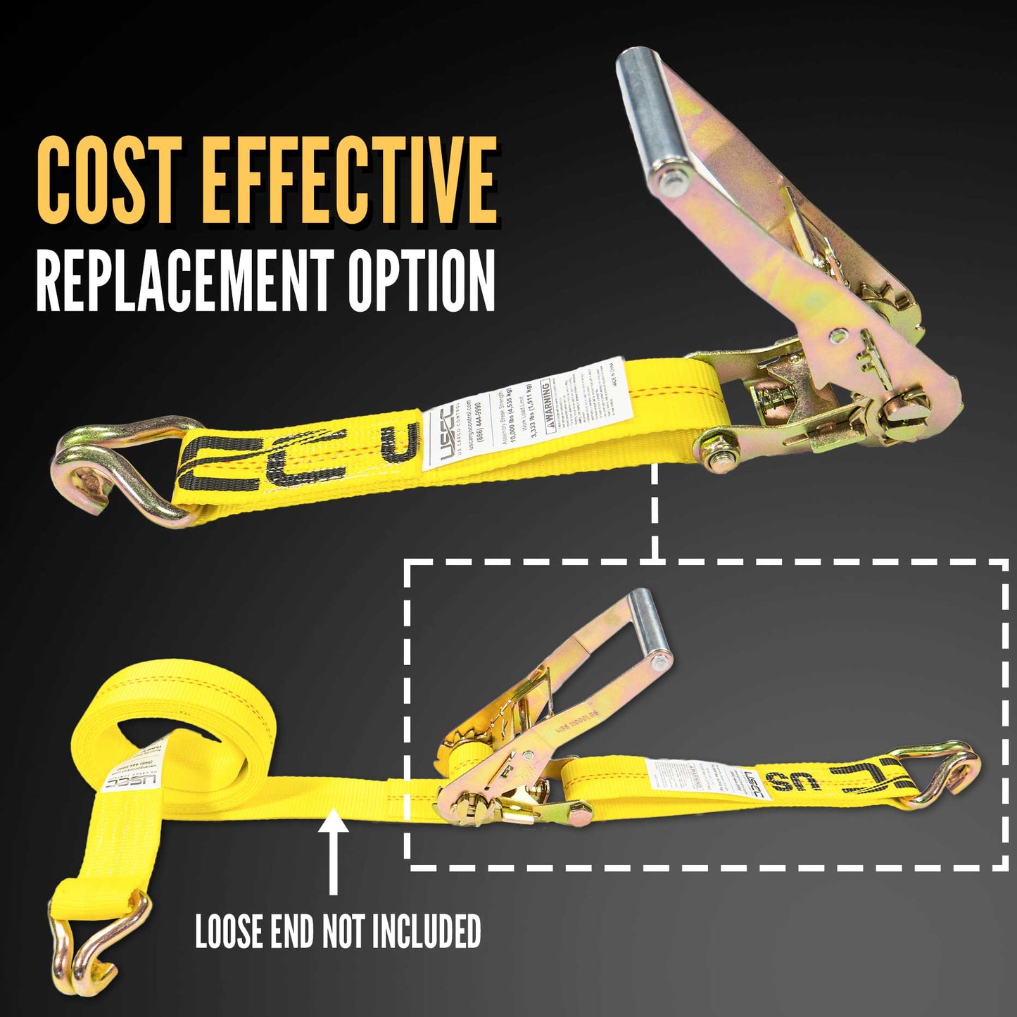 2" x 11" Replacement Ratchet Strap Fixed End - Ratchet / Wire Hook | Yellow | 720-Pack (Pallet)