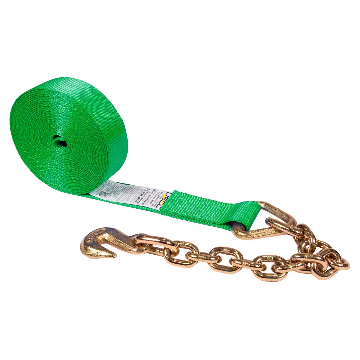 2" x 20' Winch Strap with Chain Extension | Green