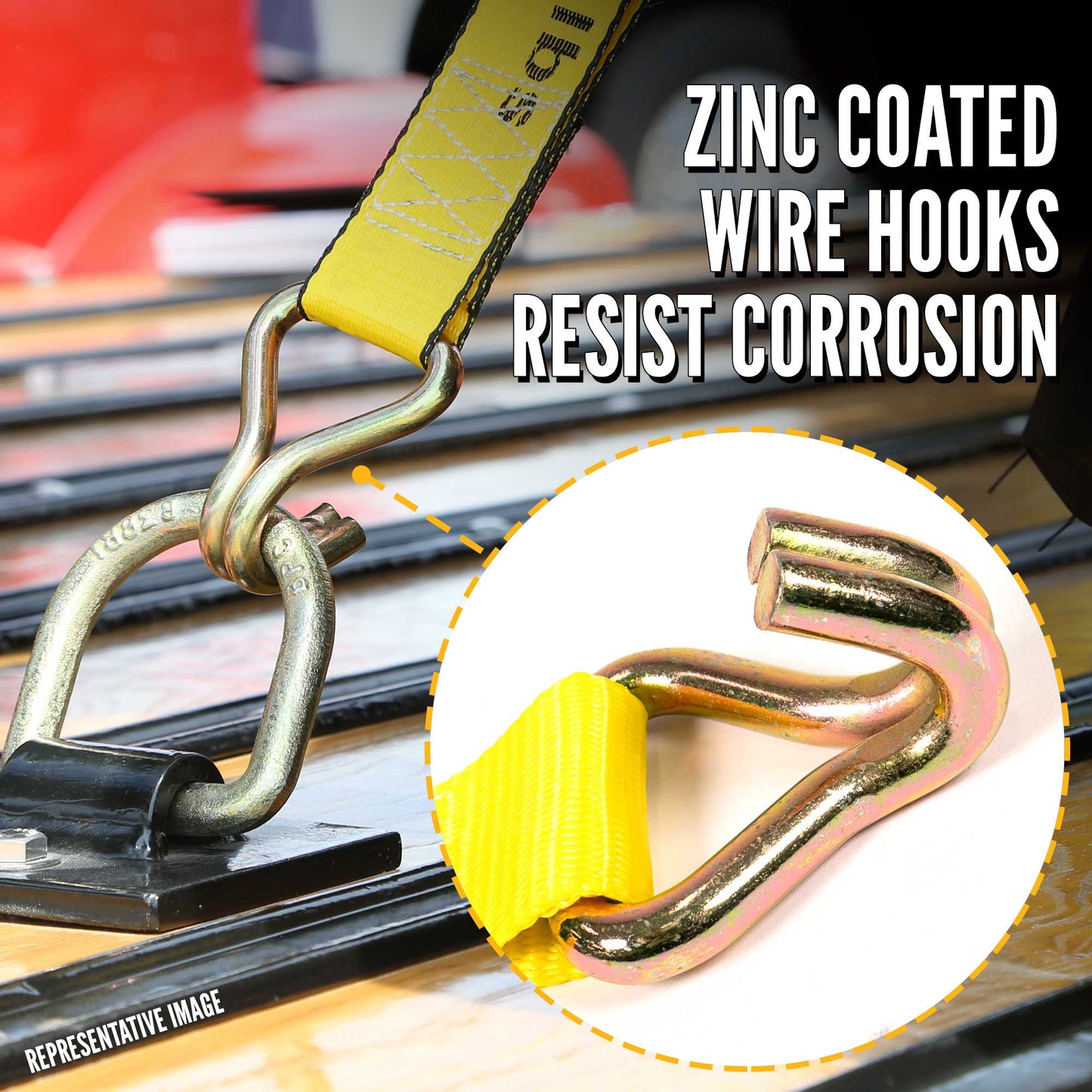 2" x 50' Winch Strap with Wire Hook | Yellow