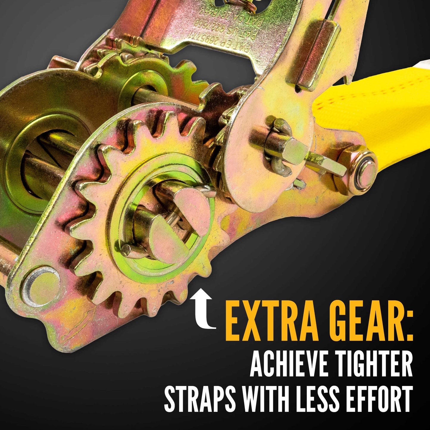 2" x 30' Gear-Driving Reverse-Action Ratchet Strap with Flat Hooks | Yellow | 4-Pack