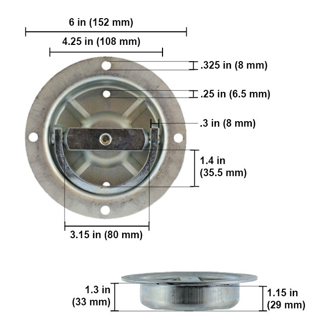 Bolt-On Recessed Swivel D-Ring - Galvanized - 6,000 lbs. BS | 4-Pack