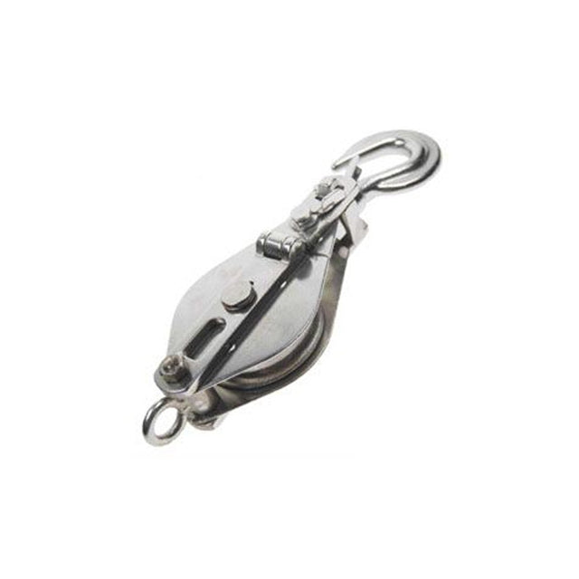 Snatch Block w/ Hook & Brass Bushing - 304 Stainless Steel 1/2" x 3"