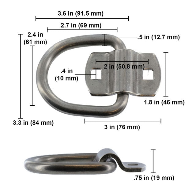 2-5/16" Bolt-On D-Ring with Mounting Bracket - Galvanized - 12,000 lbs. BS | 10-Pack