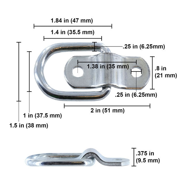 1" Bolt-On D-Ring with Mounting Bracket - Galvanized - 1,200 lbs. BS | 10-Pack