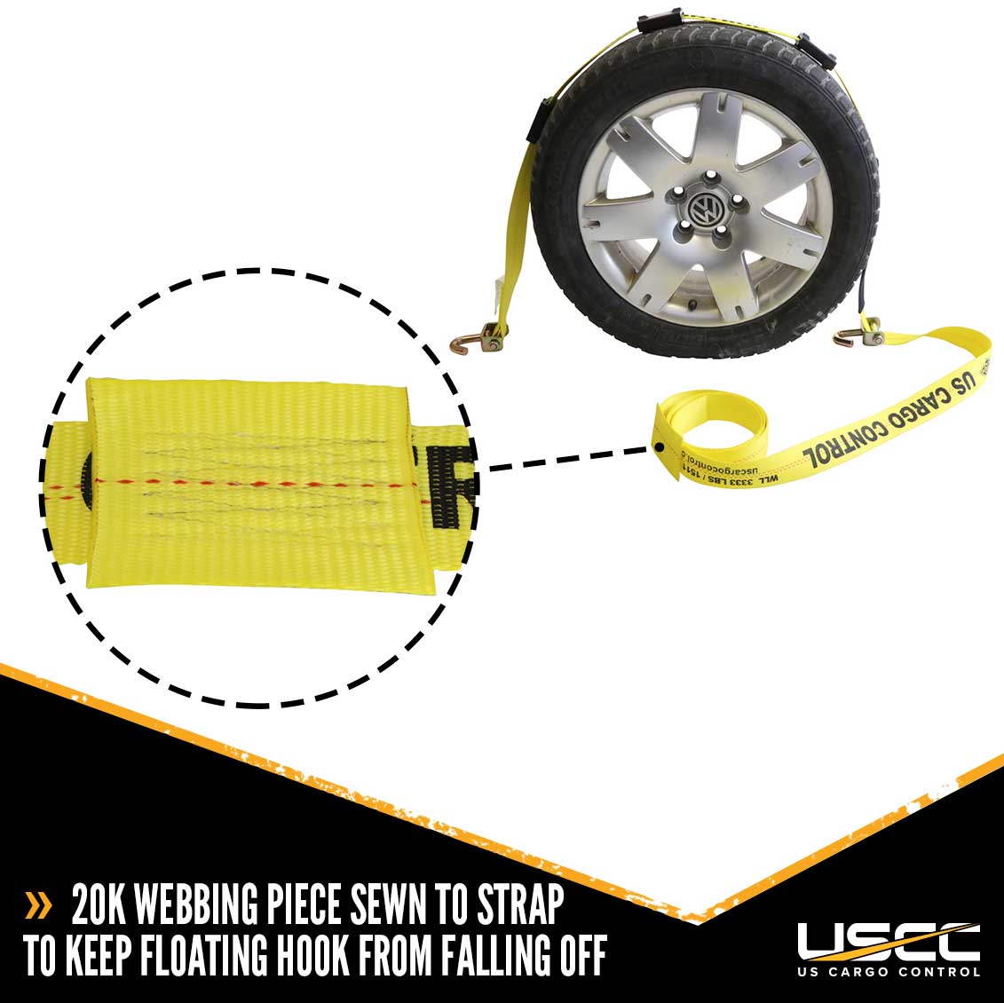 2 inch x 14 foot OEM Replacement Wheel Strap with 2 Swivel J Hooks and 3 Adjustable Rubber Cleats image 8 of 9
