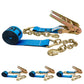 3" x 40' Ratchet Strap with Chain Extensions | Blue | 4-Pack
