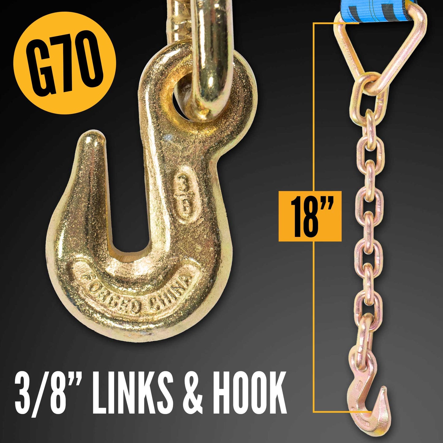 3" x 40' Ratchet Strap with Chain Extensions | Blue | 4-Pack