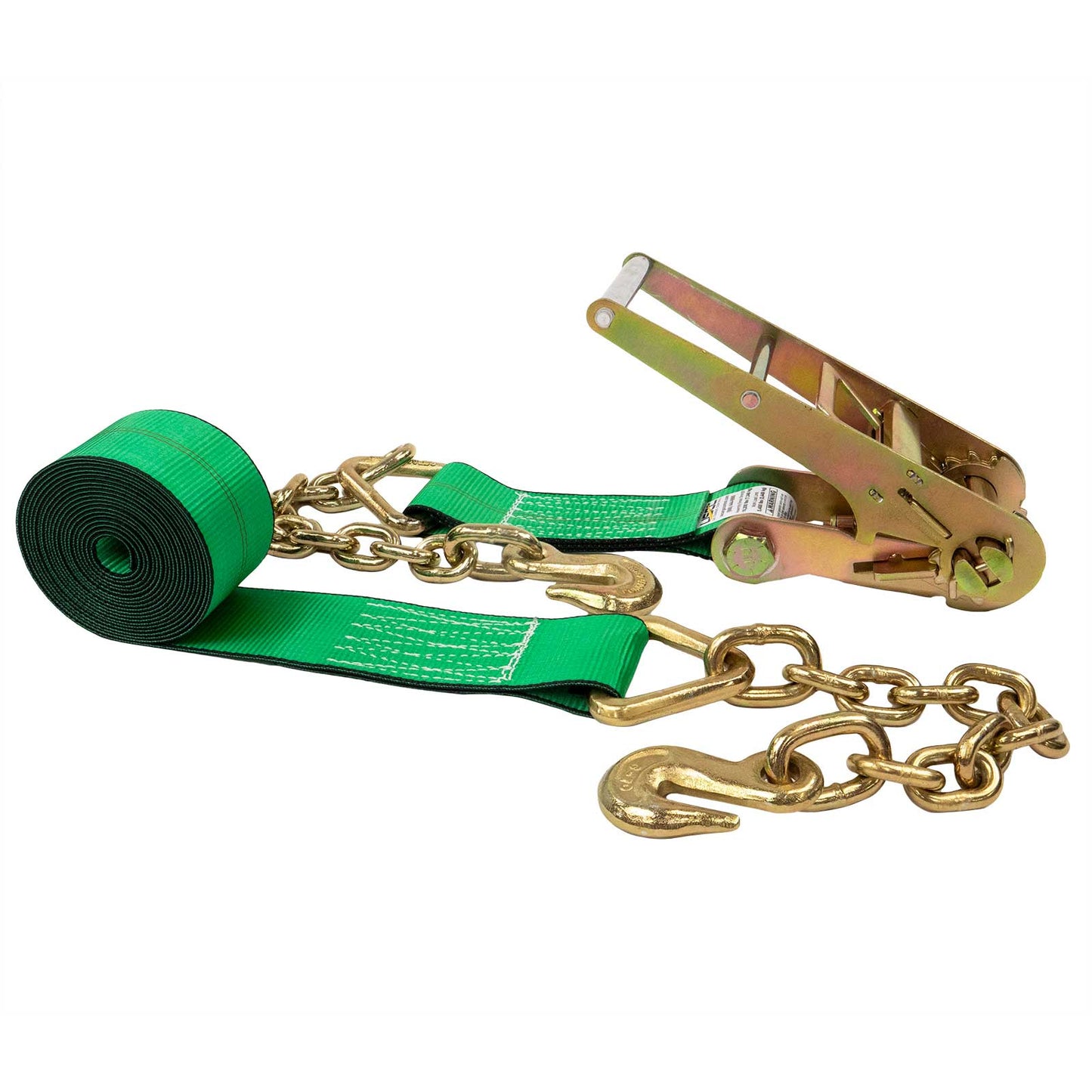 3" x 20' Ratchet Strap with Chain Extensions | Green