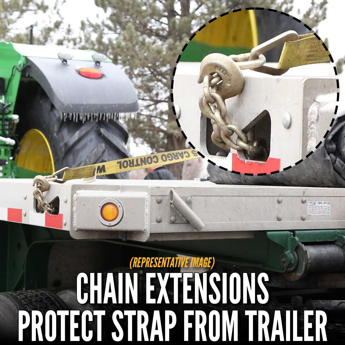 3" x 20' Ratchet Strap with Chain Extensions | Green