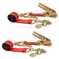 3" x 20' Ratchet Strap with Chain Extensions | Red | 2-Pack