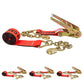 3" x 20' Ratchet Strap with Chain Extensions | Red | 4-Pack
