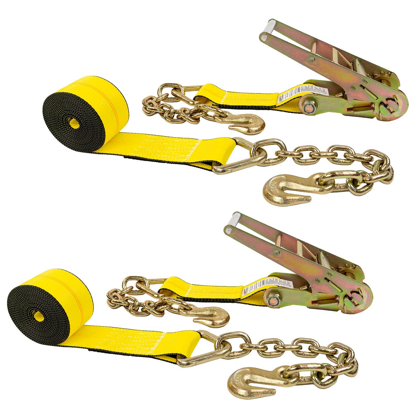 3" x 30' Ratchet Strap with Chain Extensions | Yellow | 2-Pack