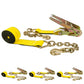 3" x 30' Ratchet Strap with Chain Extensions | Yellow | 4-Pack
