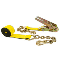 3" x 20' Ratchet Strap with Chain Extensions | Yellow