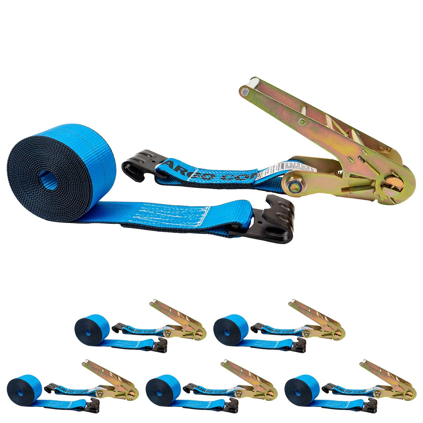 3" x 20' Ratchet Strap with Flat Hooks | Blue | 6-Pack