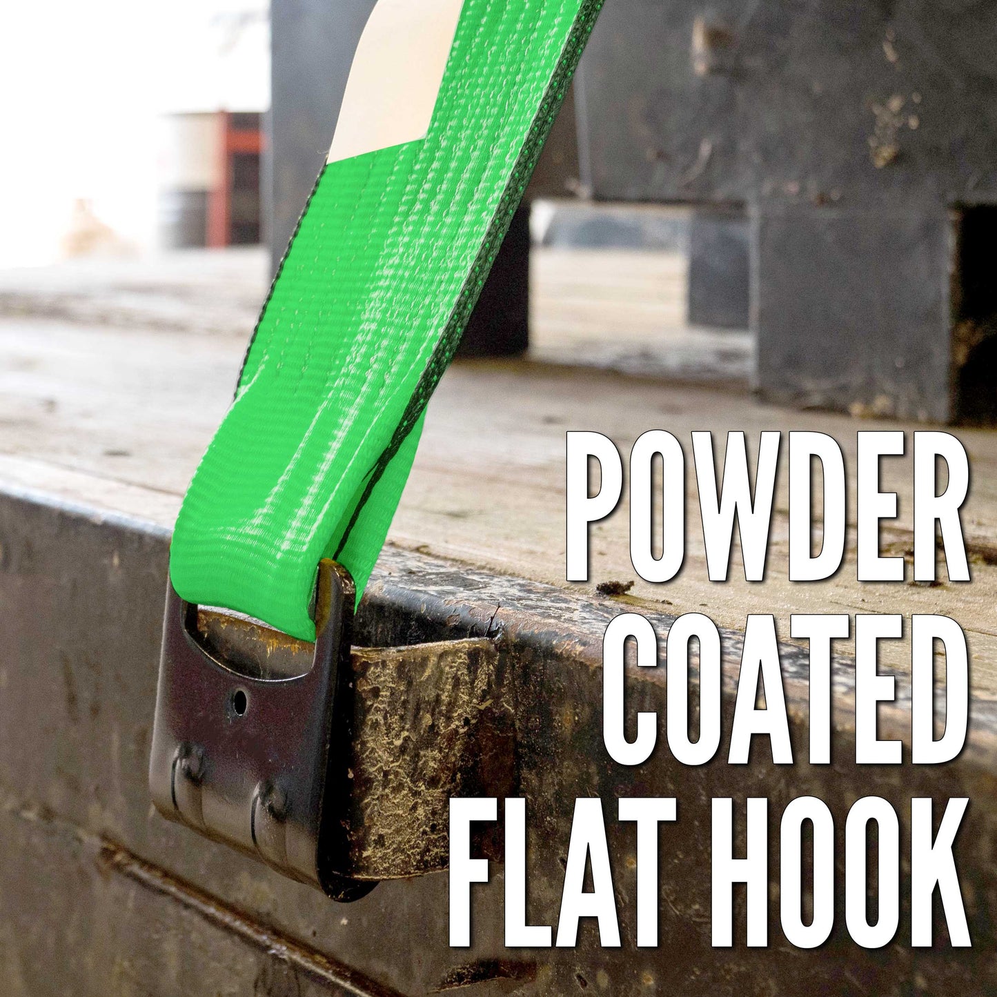 3" x 40' Ratchet Strap with Flat Hooks | Green