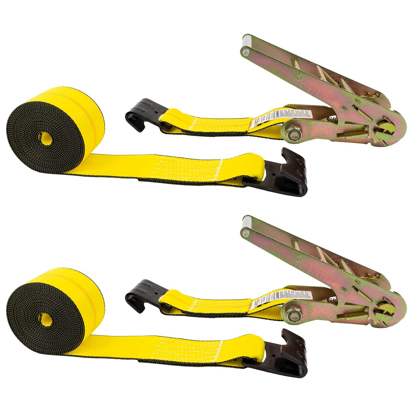 3" x 40' Ratchet Strap with Flat Hooks | Yellow | 2-Pack