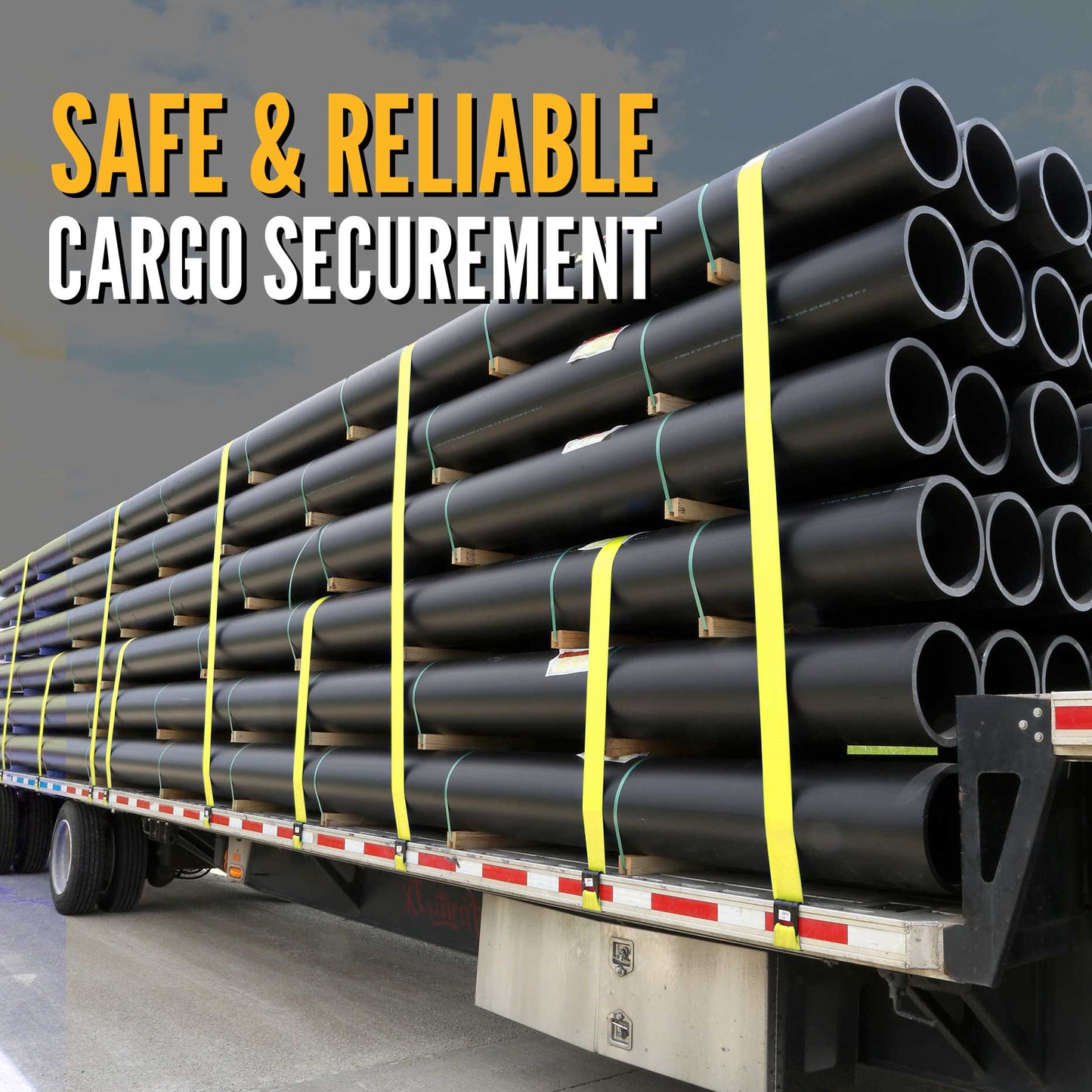 3" x 30' Ratchet Strap with Flat Hooks | Yellow | 2-Pack