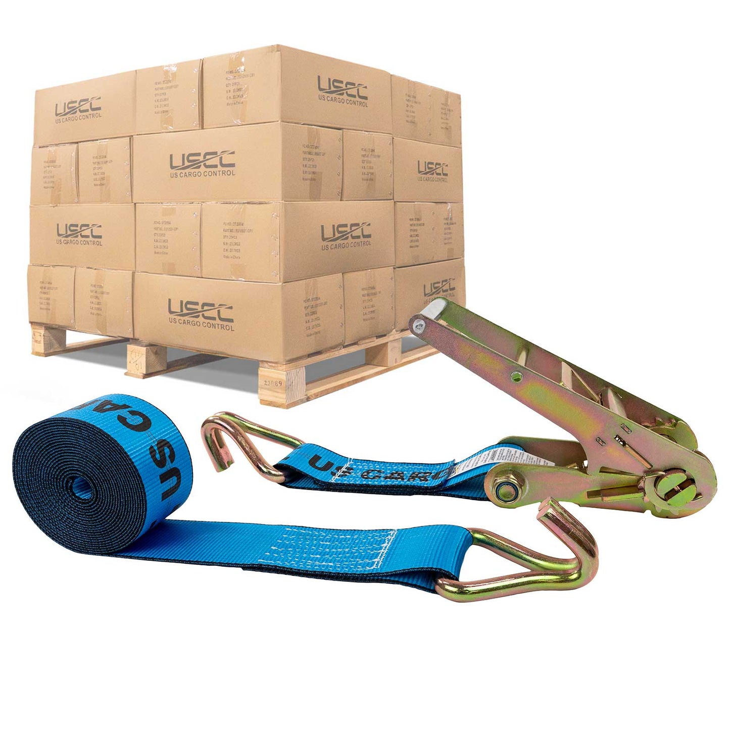 3" x 20' Ratchet Strap with Wire Hooks | Blue | 108-Pack (Pallet)
