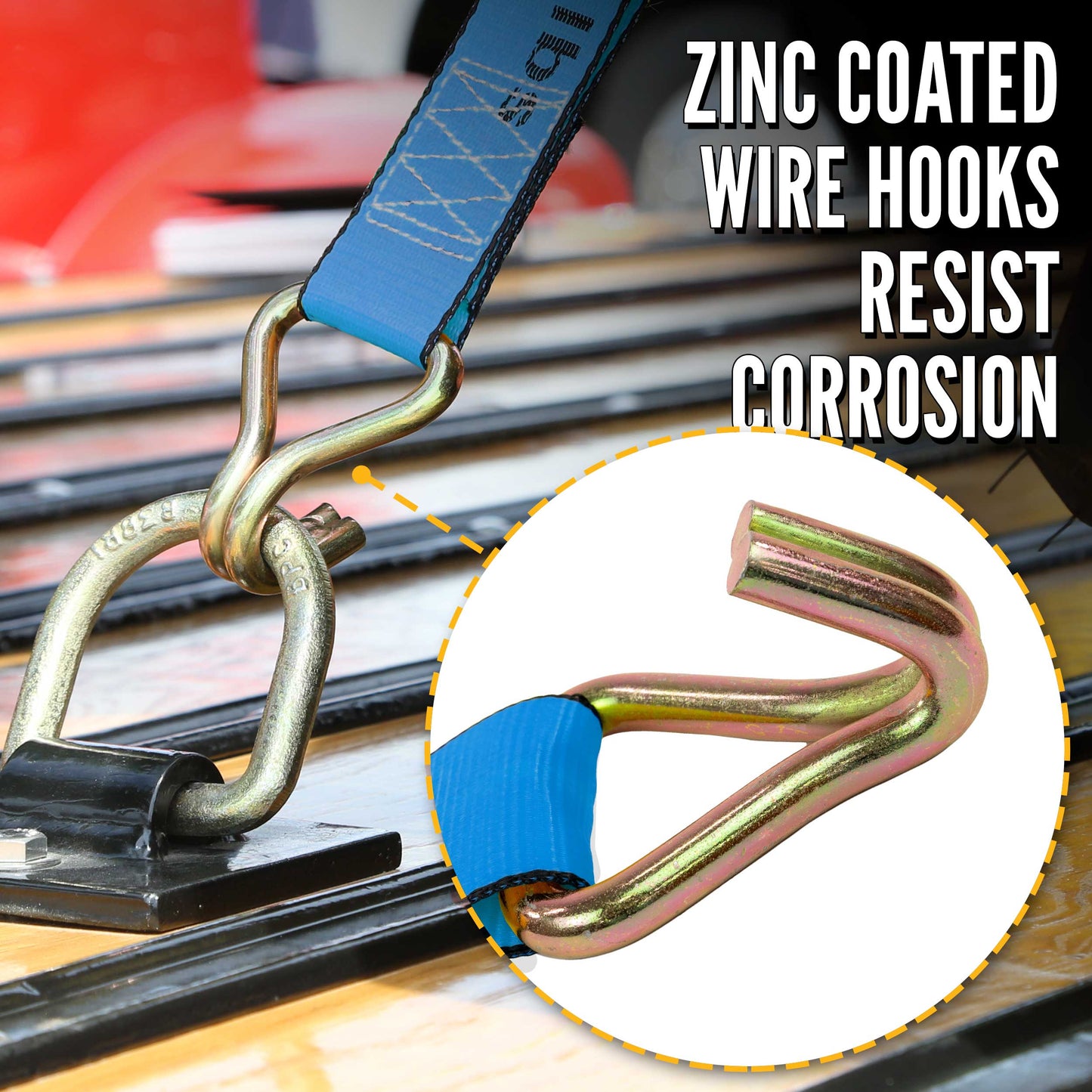3" x 20' Ratchet Strap with Wire Hooks | Blue | 2-Pack