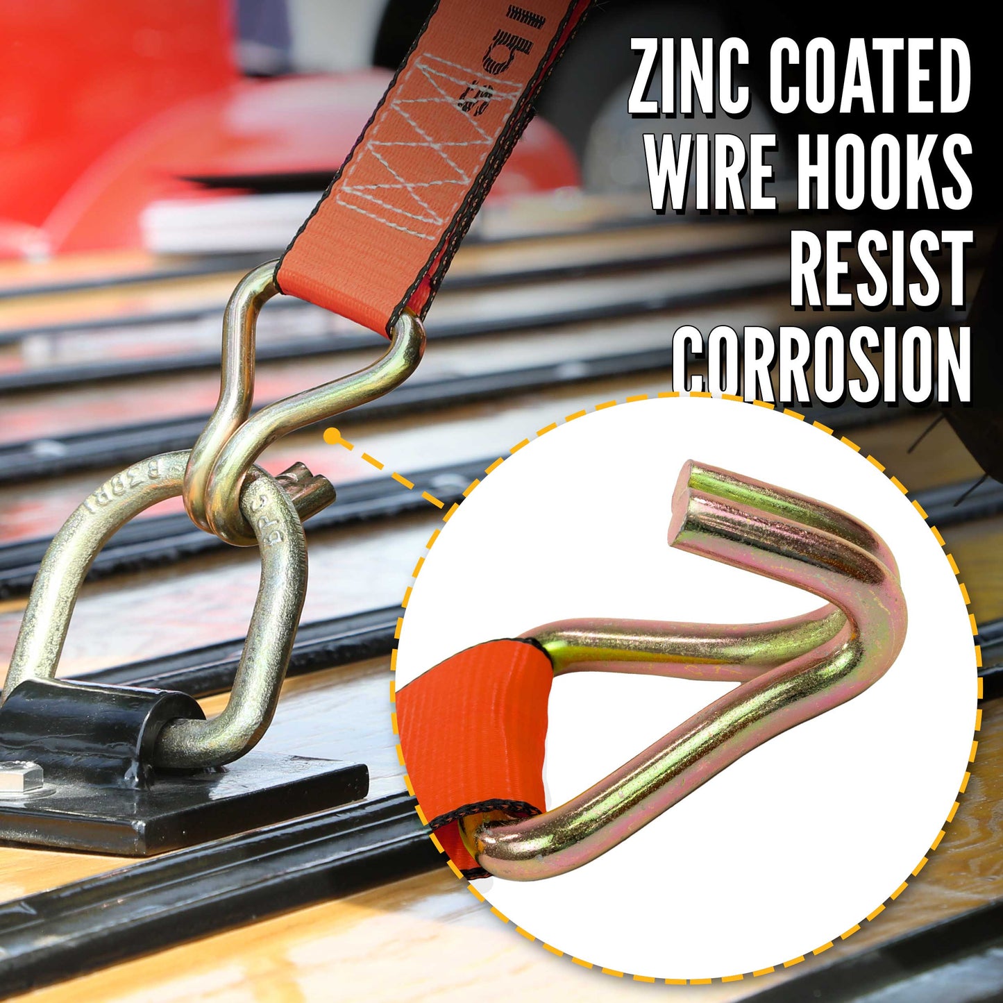 3" x 20' Ratchet Strap with Wire Hooks | Red