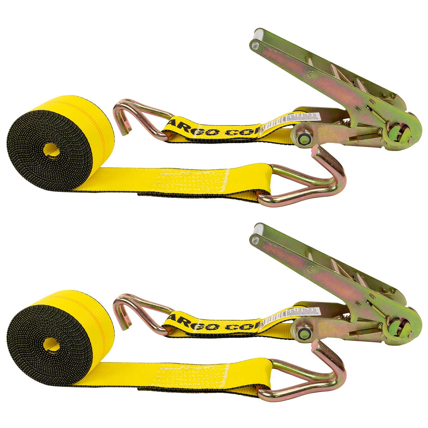3" x 20' Ratchet Strap with Wire Hooks | Yellow | 2-Pack