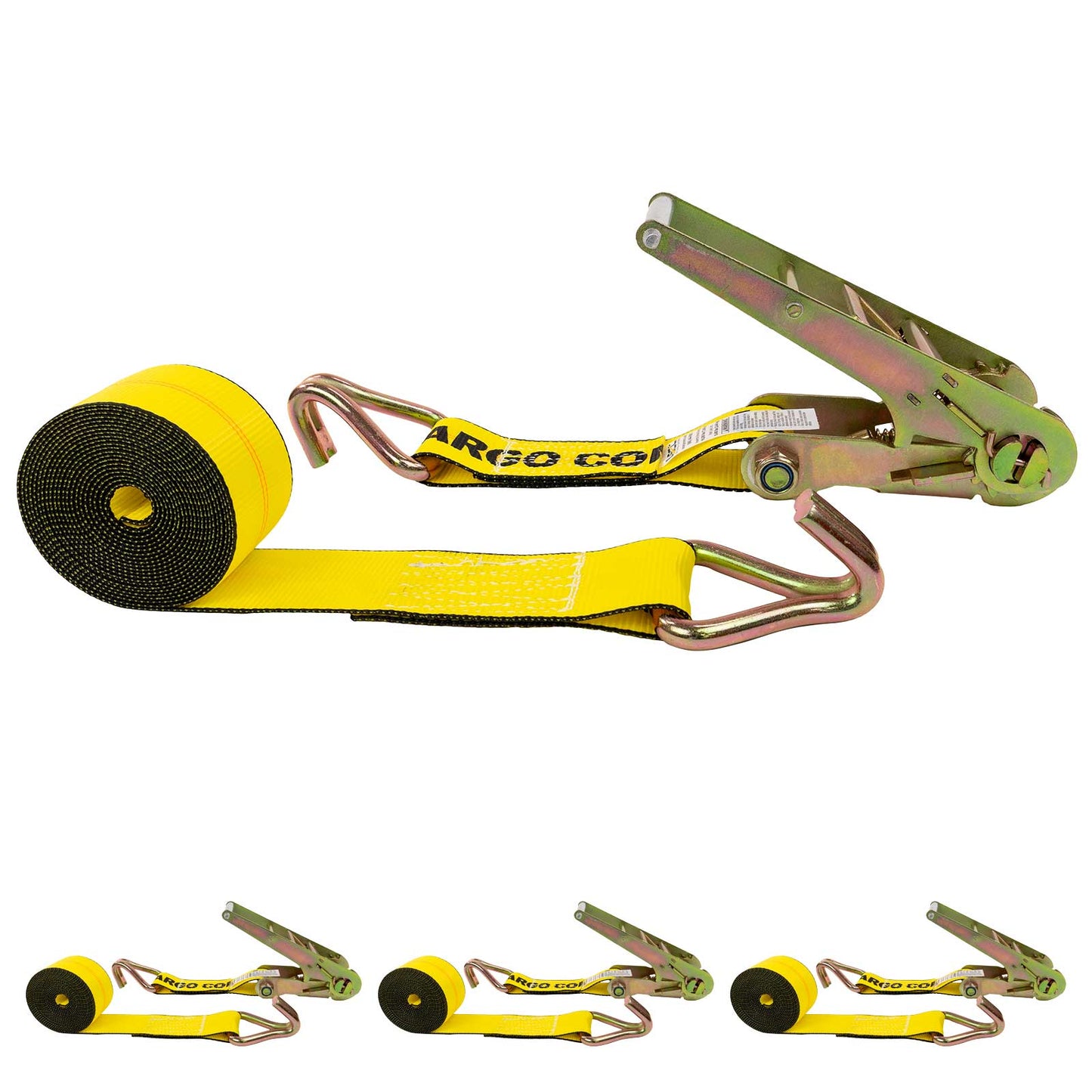 3" x 27' Ratchet Strap with Wire Hooks | Yellow | 4-Pack