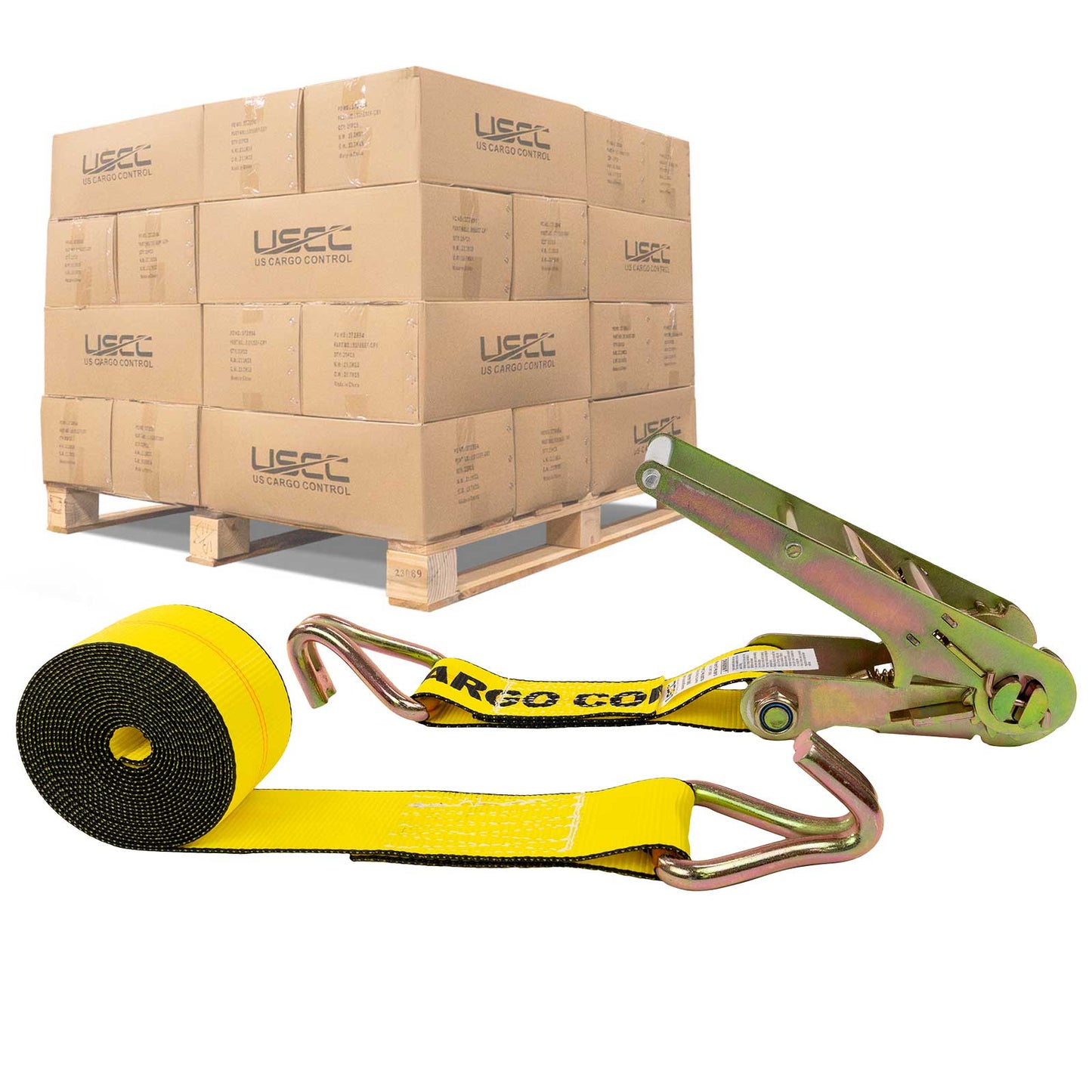 3" x 40' Ratchet Strap with Wire Hooks | Yellow | 108-Pack (Pallet)