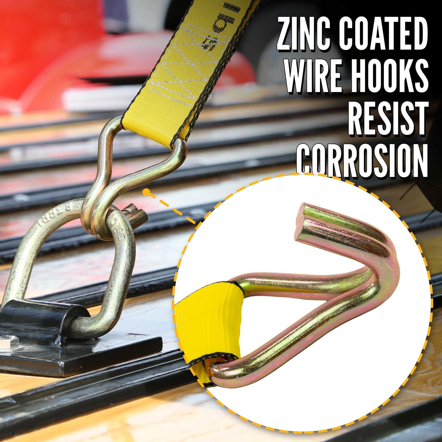 3" x 27' Ratchet Strap with Wire Hooks | Yellow | 6-Pack