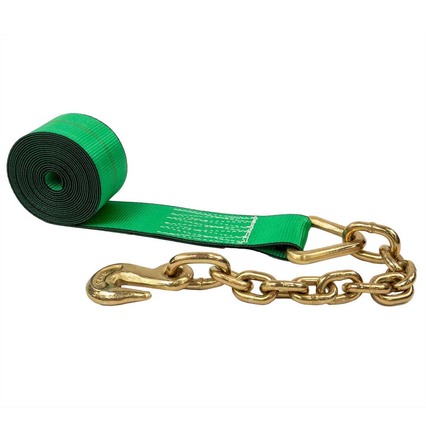 3" X 40' Winch Strap with Chain Extension | Green