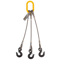 1/2" x 3' 3-Leg Wire Rope Bridle Sling with Eye Hooks