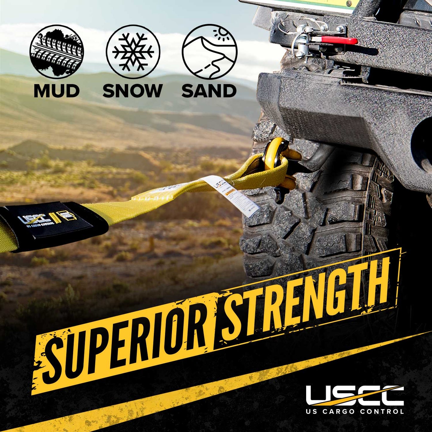 3" x 30' Recovery Strap with Storage Bag | Reinforced Eyes | 1-Ply - 12,000 WLL