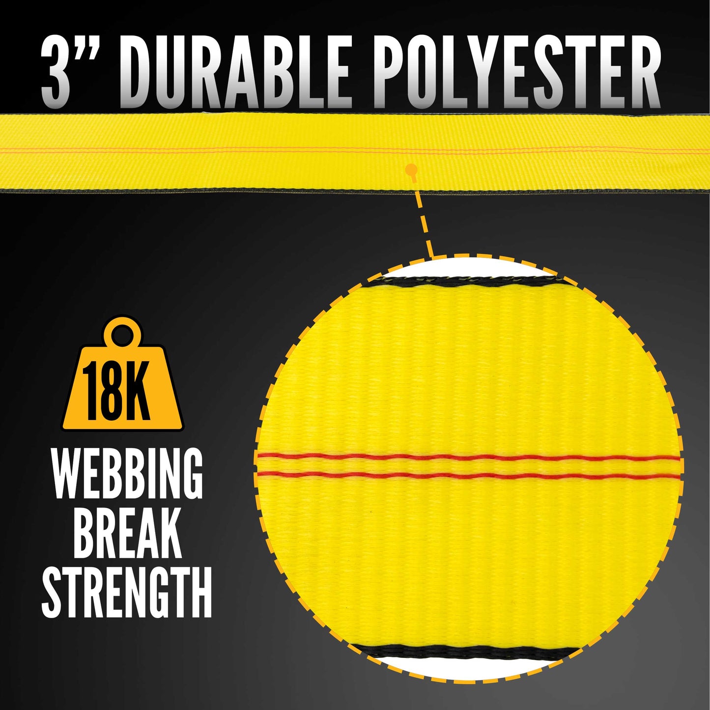 3" x 300' 18K Polyester Cargo Webbing - Yellow