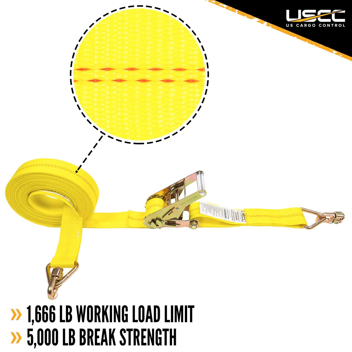 2" x 30' Ratchet Strap with Double Stud Fittings | Yellow