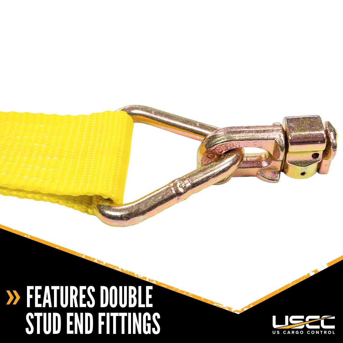 2" x 30' Ratchet Strap with Double Stud Fittings | Yellow