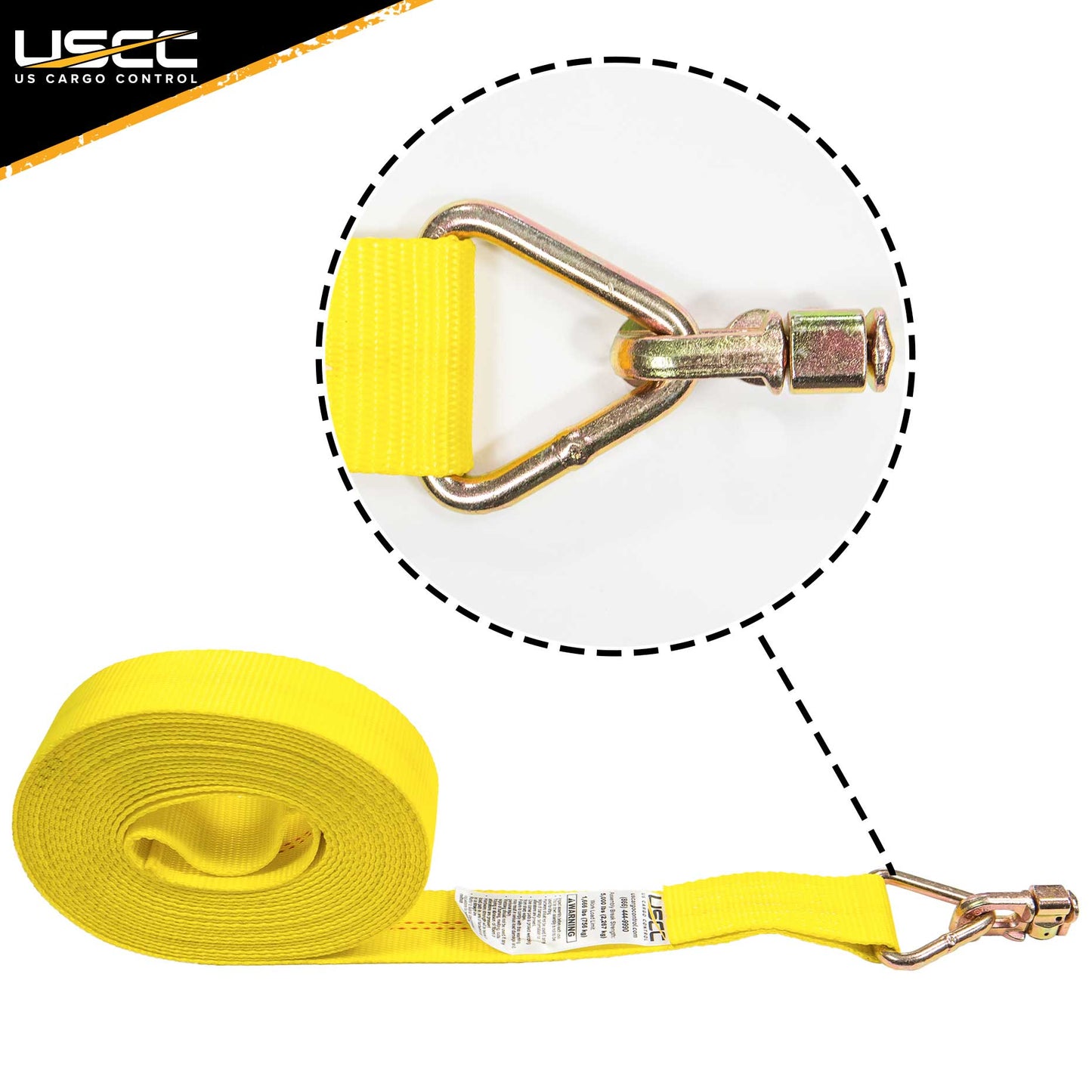 2" x 30' Ratchet Strap with Double Stud Fittings | Yellow