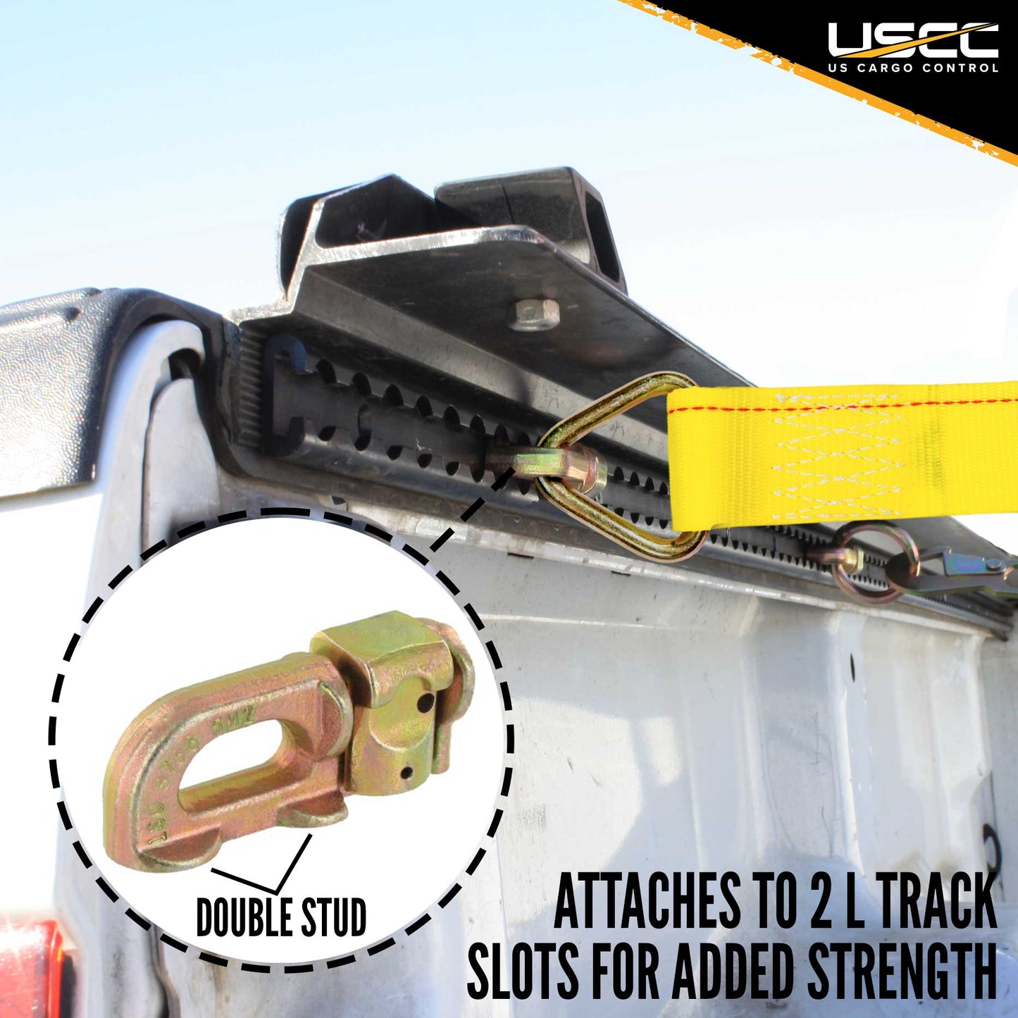 2" x 30' Ratchet Strap with Double Stud Fittings | Yellow