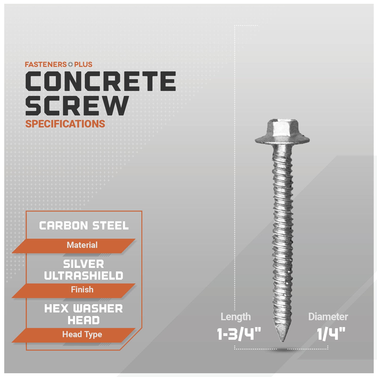 Tapcon 1/4" x 1-3/4" Maxi-Set Concrete Screws - Silver Ultrashield, Qty. 50 Pack
