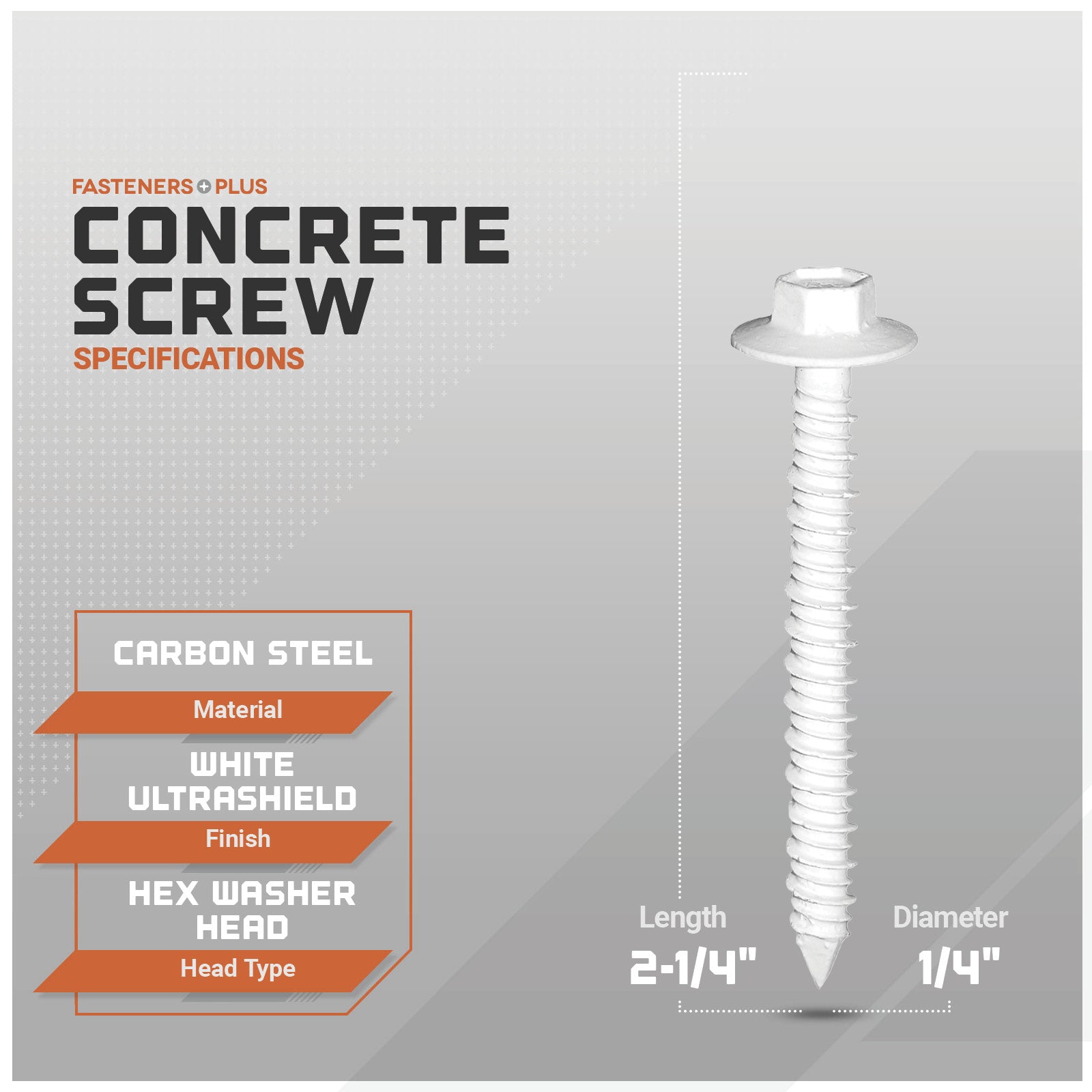 Tapcon 1/4" x 2-1/4" Maxi-Set Concrete Screws - White Ultrashield, Qty. 50 Pack