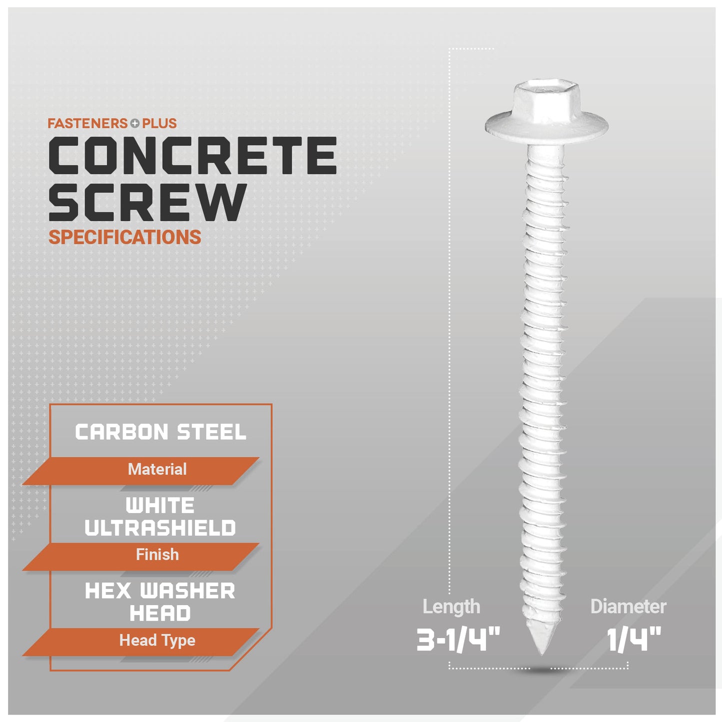 Tapcon 1/4" x 3-1/4" Maxi-Set Concrete Screws - White Ultrashield, Qty. 50 Pack
