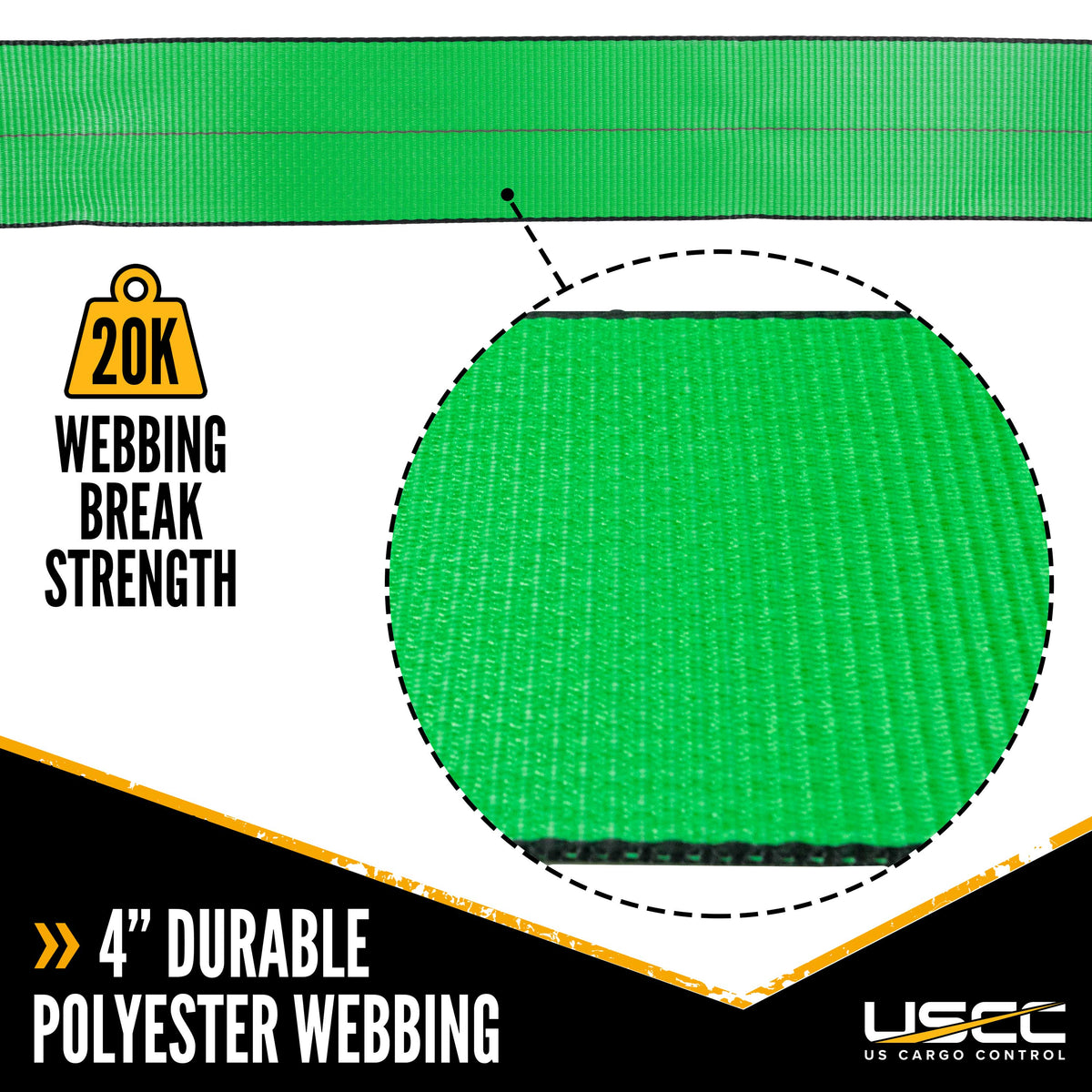 4" 20K Polyester Cargo Webbing - Green - Linear Foot