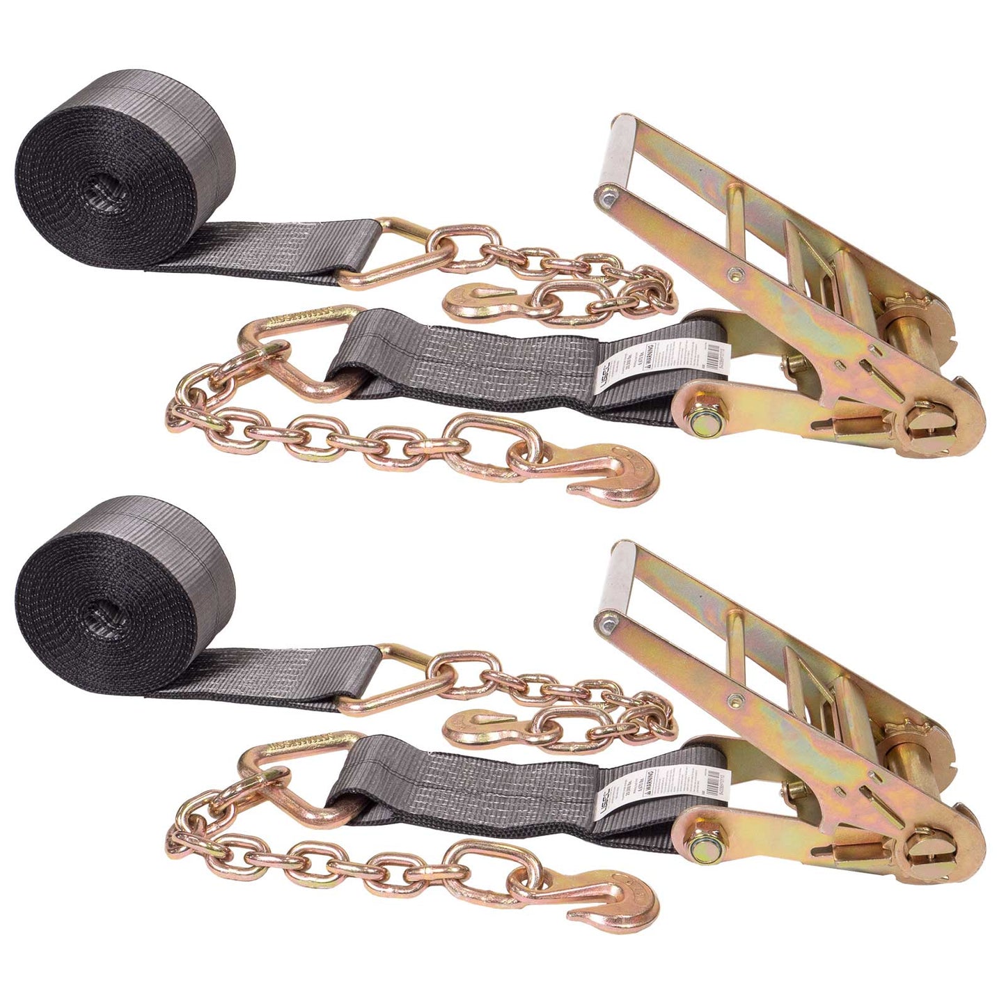 BlackLine 4" x 30' Ratchet Strap with 18" Chain Extensions | 2-Pack